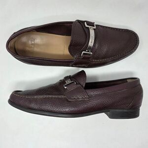 BALLY SWISS CORTON BROWN LEATHER SILVER STRAP BIT LOAFERS MENS SIZE 11 D